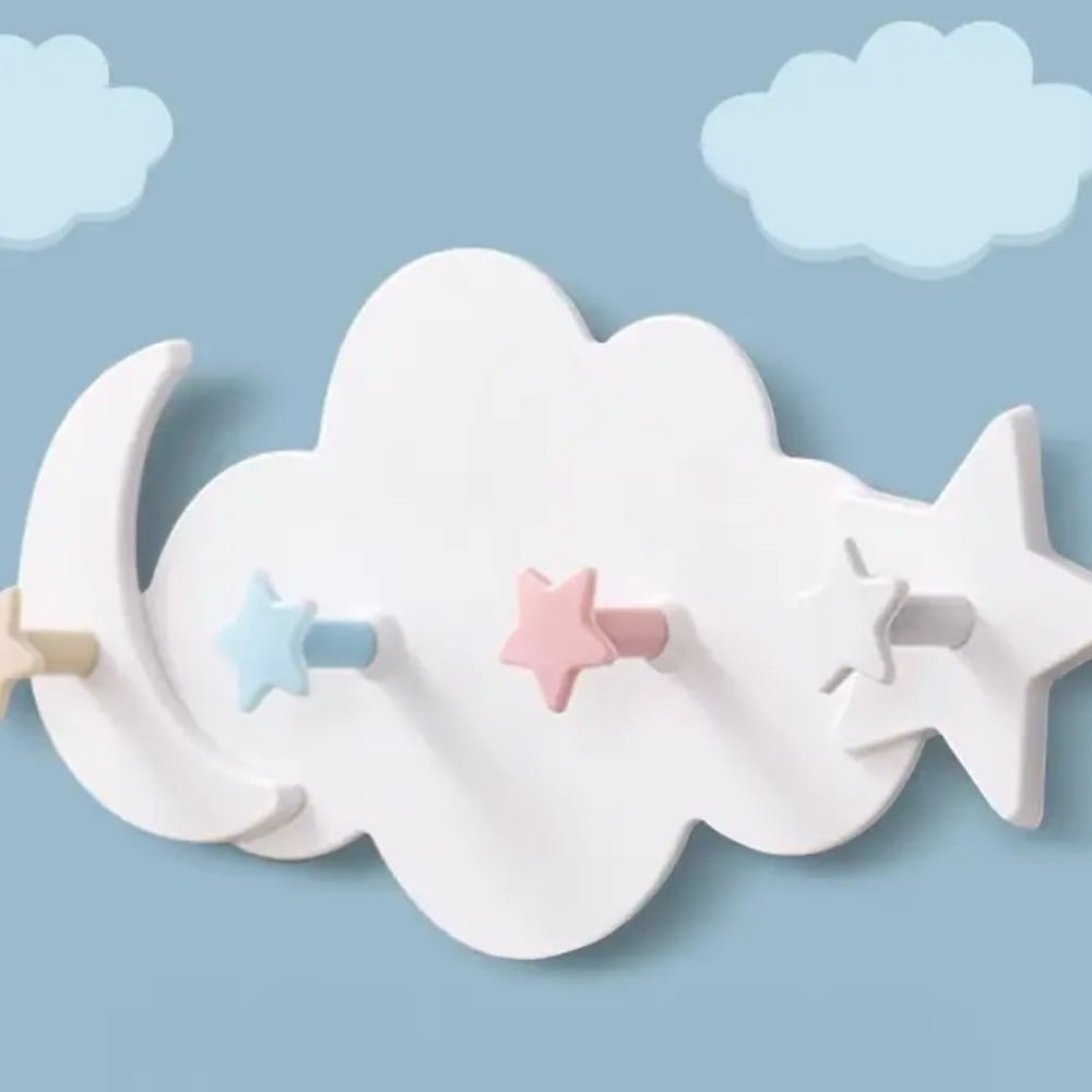Cloud and Star Wall Hook for Kids - White, Blue, Pink